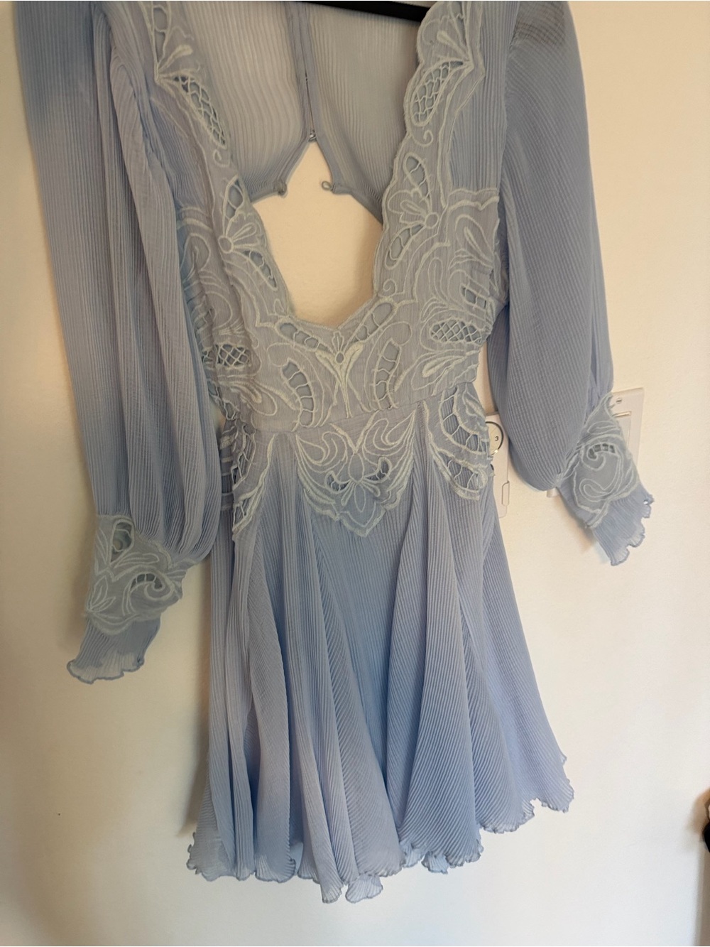 Light Blue Lace-Trim Chiffon Mini Dress